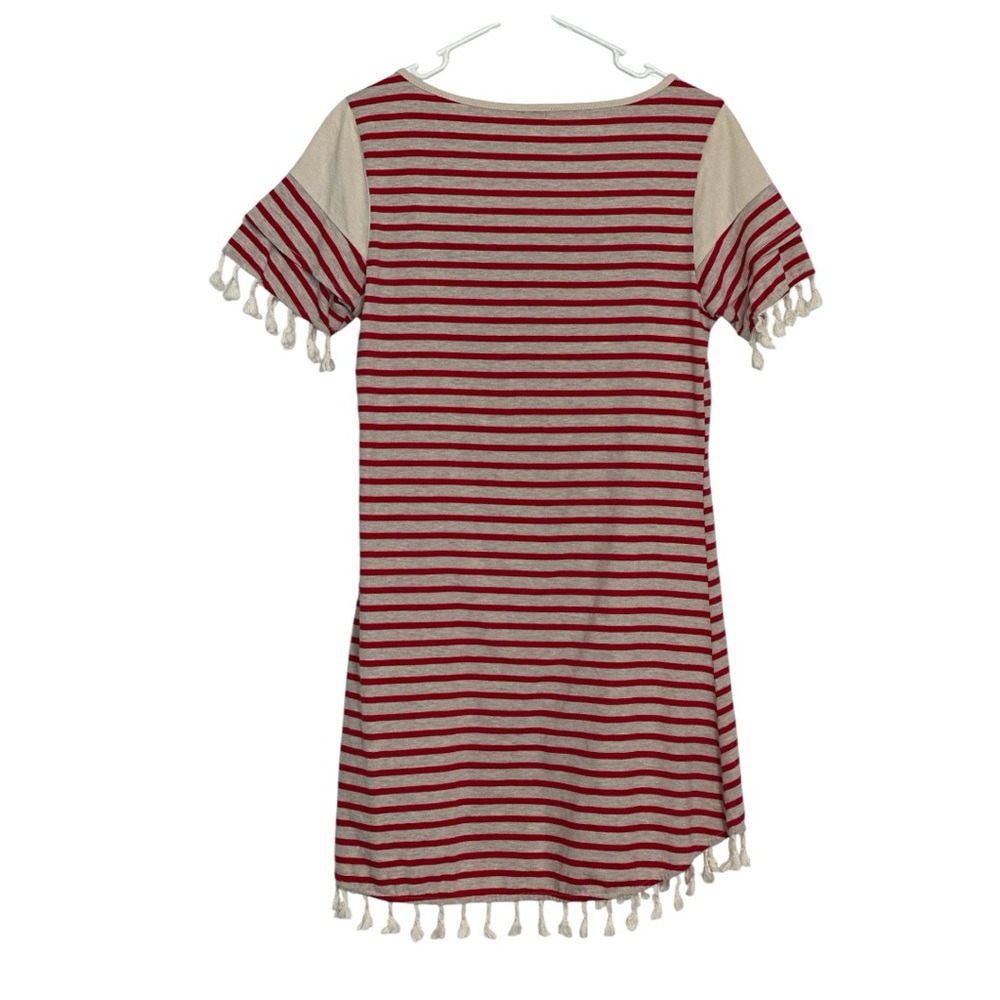 Umgee Red Cream Striped Boho Dress Small Tassel Trim NWOT Summer - Picture 3 of 10